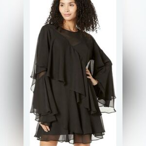 Ted Baker Pagasi Waterfall ruffle Mini Dress, Size 2, US 4/6, Color Black